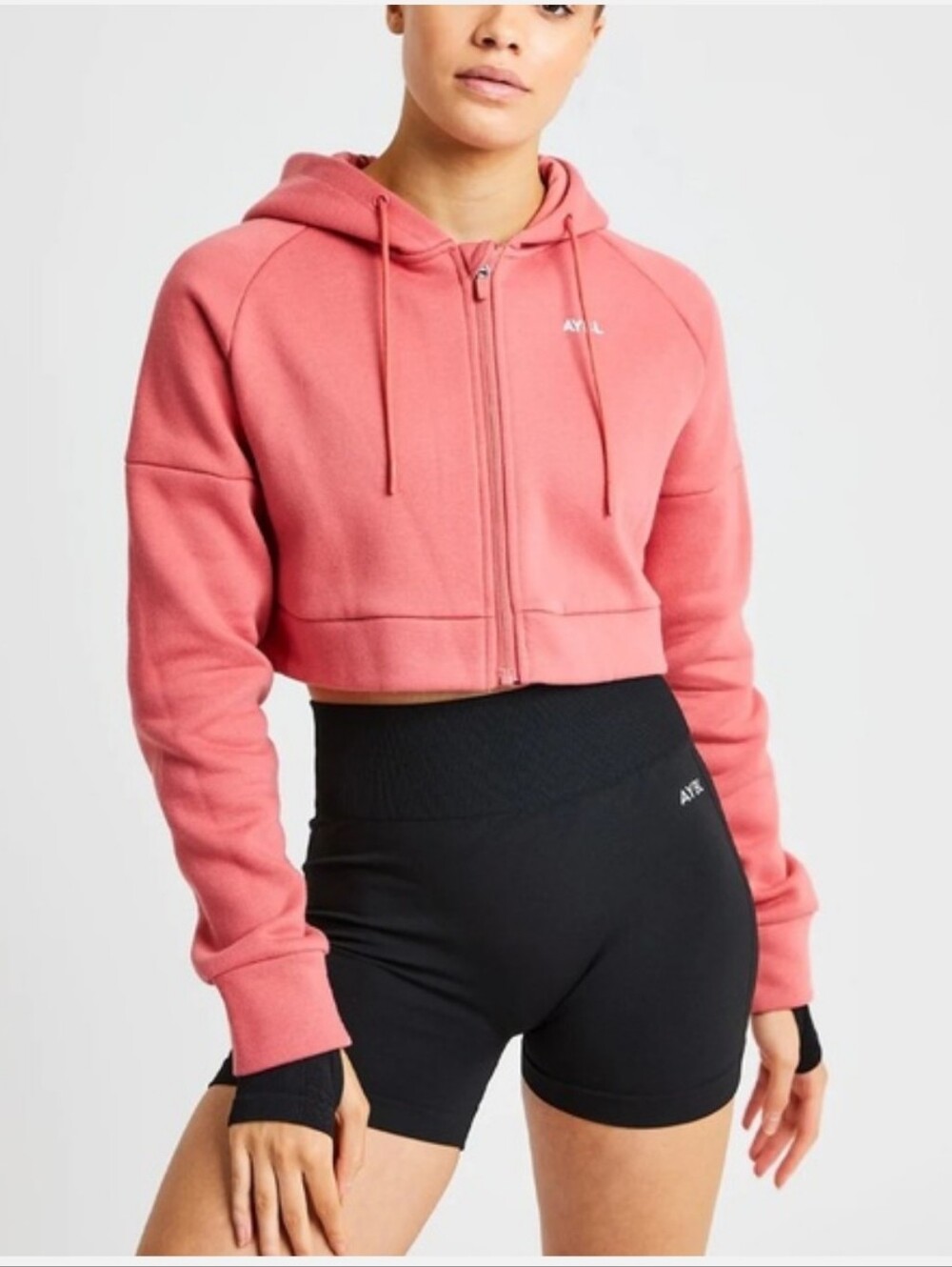 AYBL beyond crop zip hoodie. Coral Pink. Size Large.